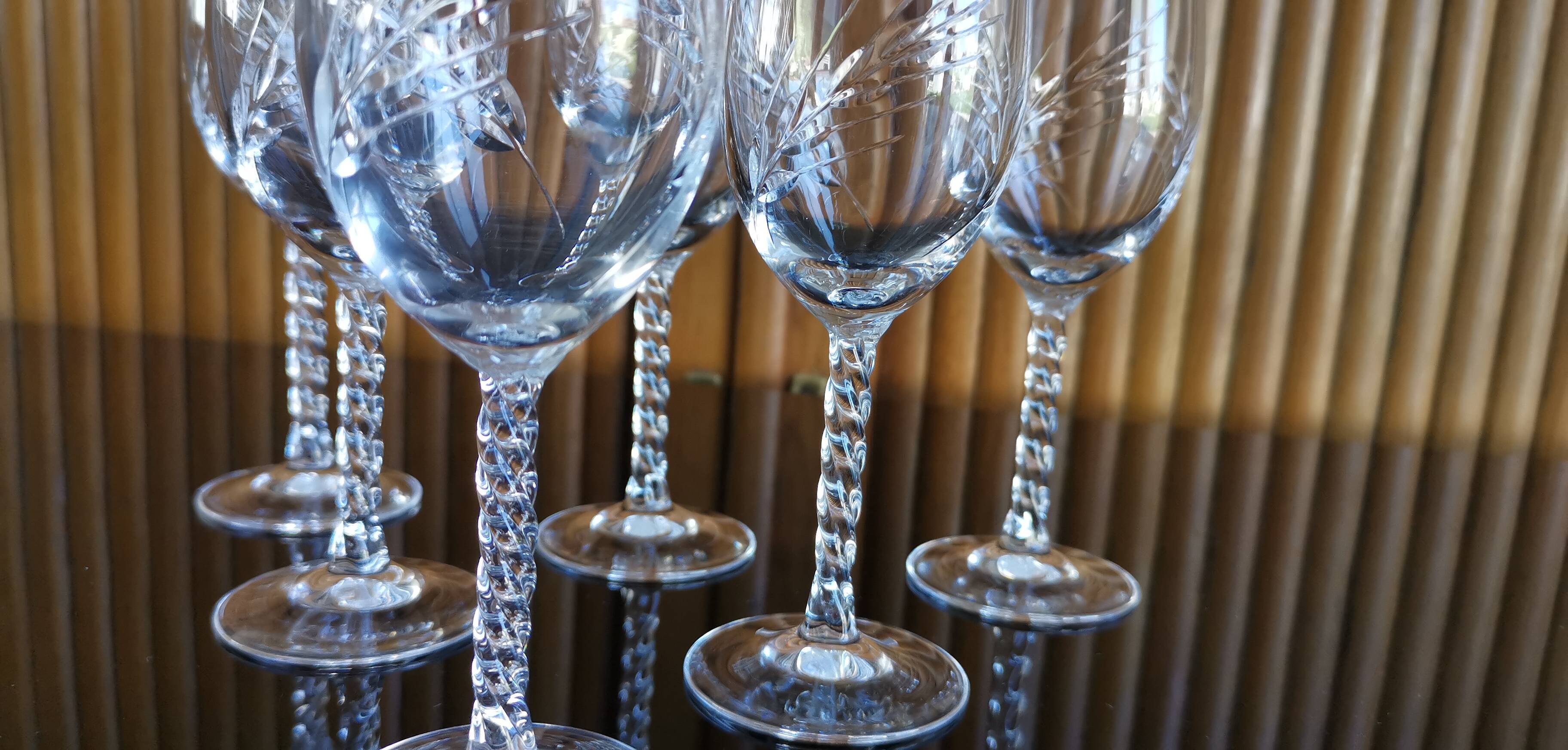 Lot 6 white wine/port glasses cut crystal twisted foot spike crystal from Arques