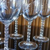 Lot 6 white wine/port glasses cut crystal twisted foot spike crystal from Arques