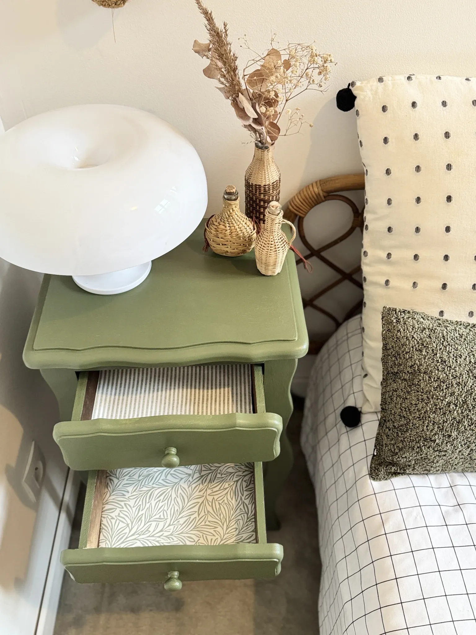 pair of wooden bedside tables