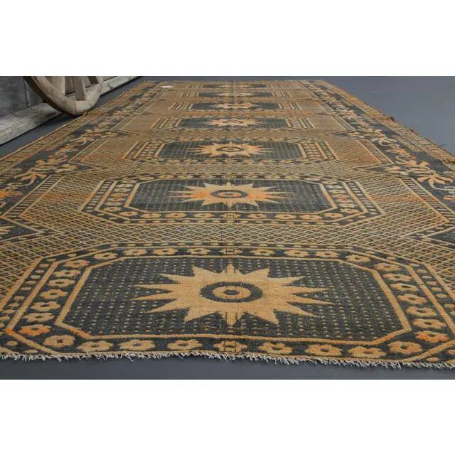 1970s Vintage Turkish Oushak Handmade Wool Cotton Orange Area Rug 170x340