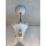 Milky and Gold Murano Glass Chandelier With Flowers and Leaves