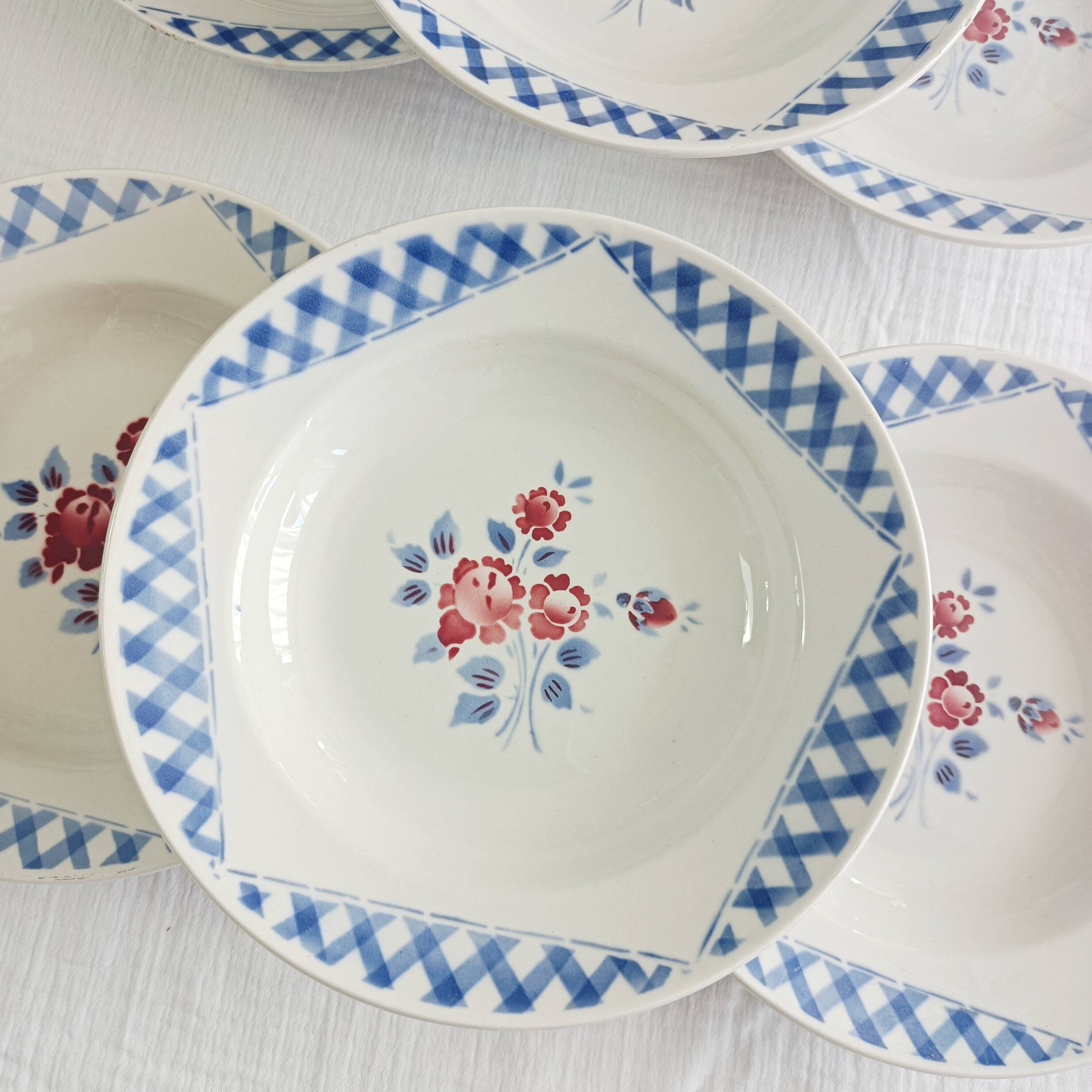 Set of 6 Lunéville K&G soup plates, Henri decor