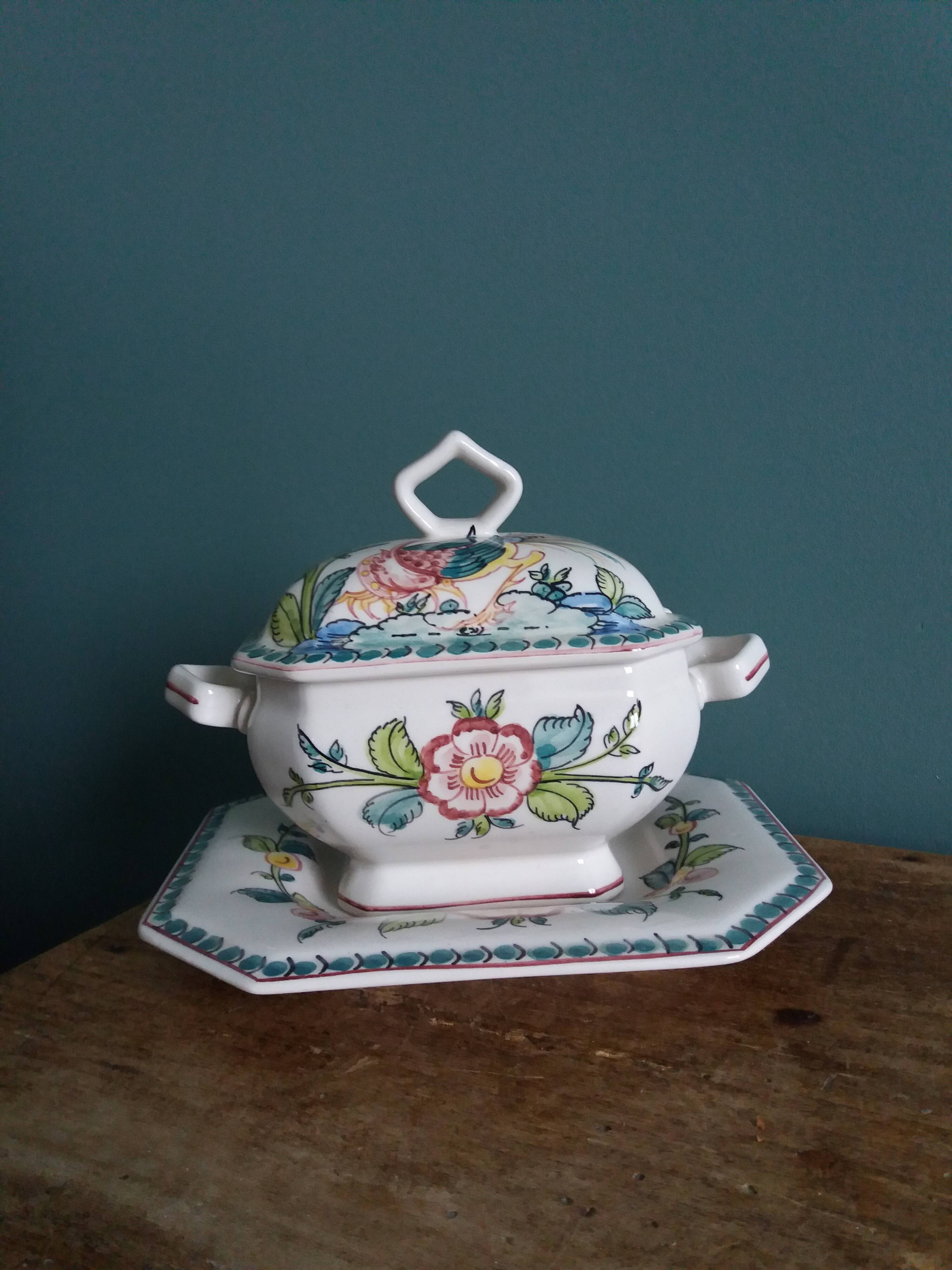 Sugar or mustard bowl Anfora Agueda hand painted ceramic Portugal