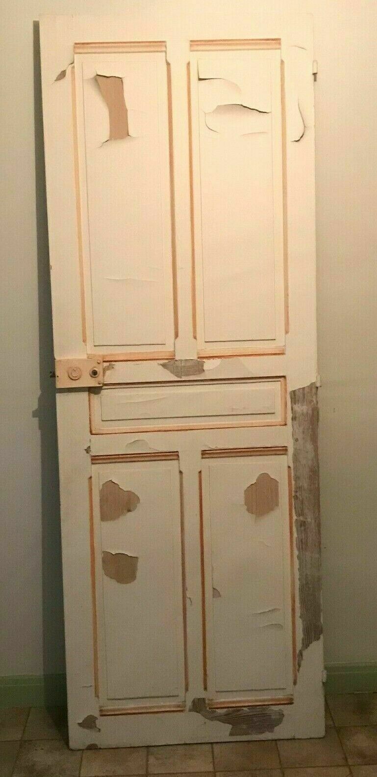 Passage door with three molded panels in solid fir, 20th century