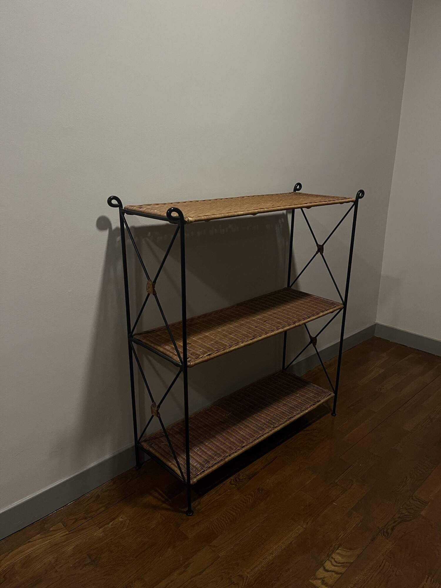 Rattan and wrought iron shelf