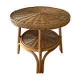 Vintage round coffee table in rattan and wicker