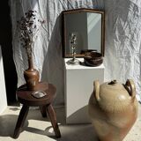 Small antique English rectangular mirror with pediment and oak frame