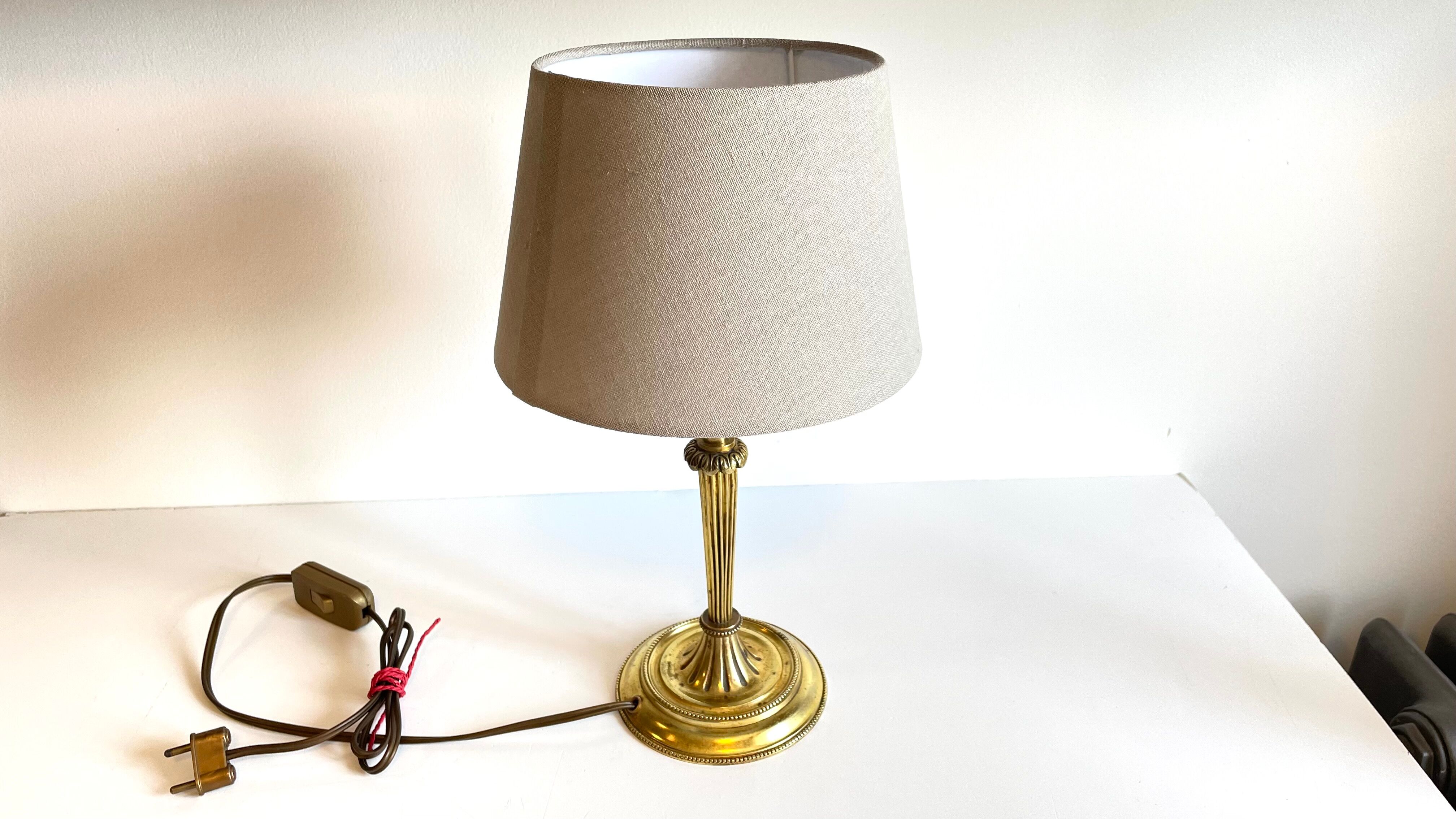 Lamp solid brass and vintage fabric