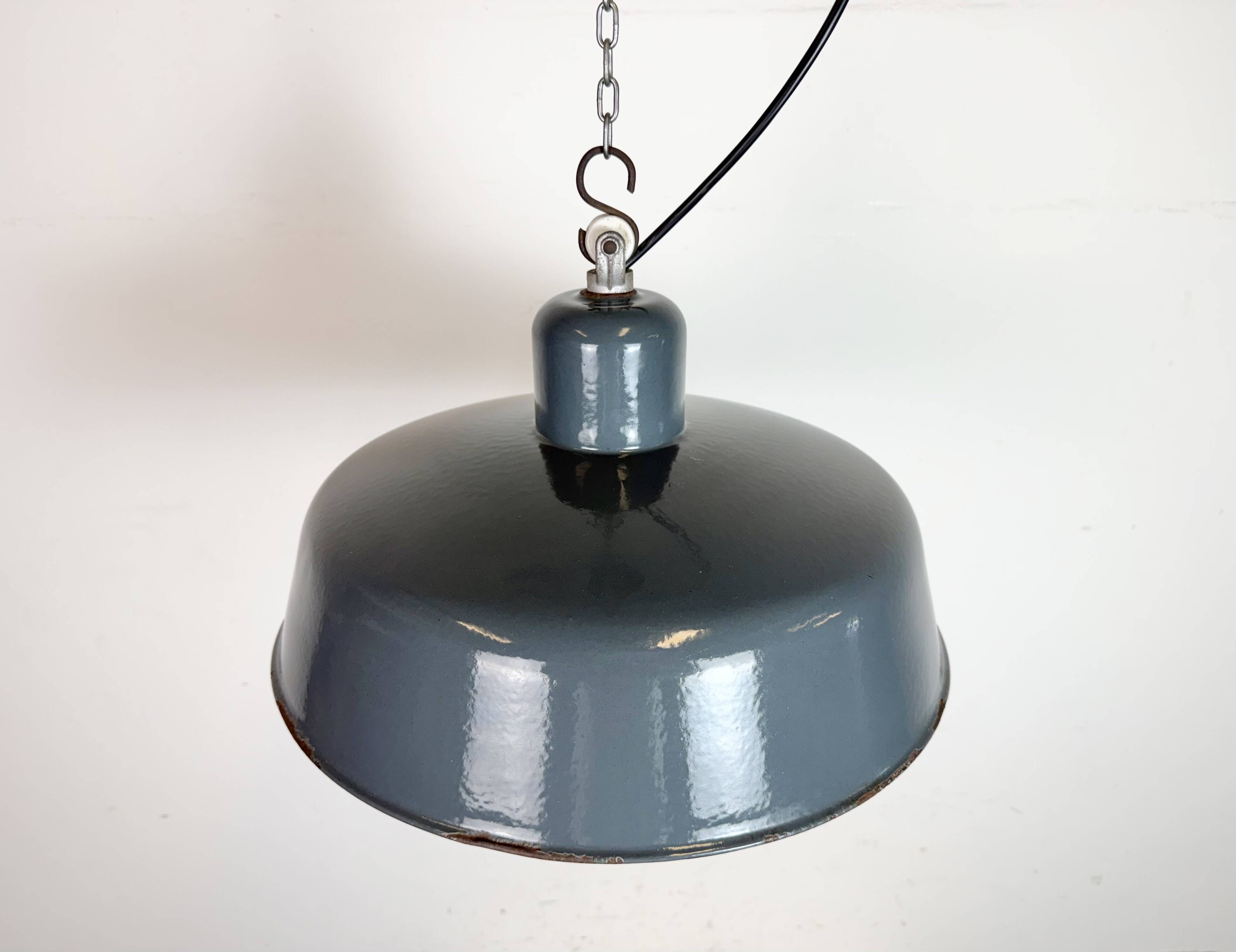 Industrial Grey Enamel Pendant Lamp from Siemens, 1930s