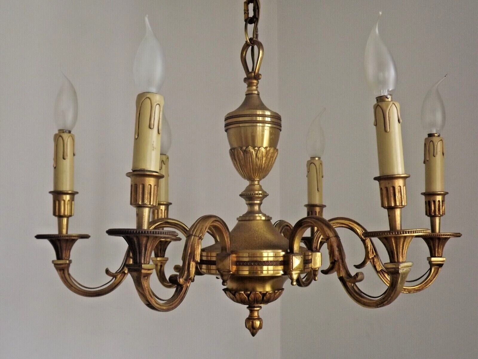 French art nouveau bronze empire style 6 lights chandelier