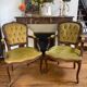 Cabriolets or Bergère armchairs Louis XV style in light green upholstered velvet