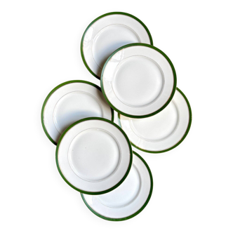 6 assiettes Betoule & Legrand en porcelaine de Limoges verte et dorée