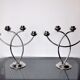 Pair of art deco candle holder in stainless steel 4 flammes, spain, 1970