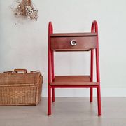 Small piece of furniture - boarding school type bedside table wood red metal