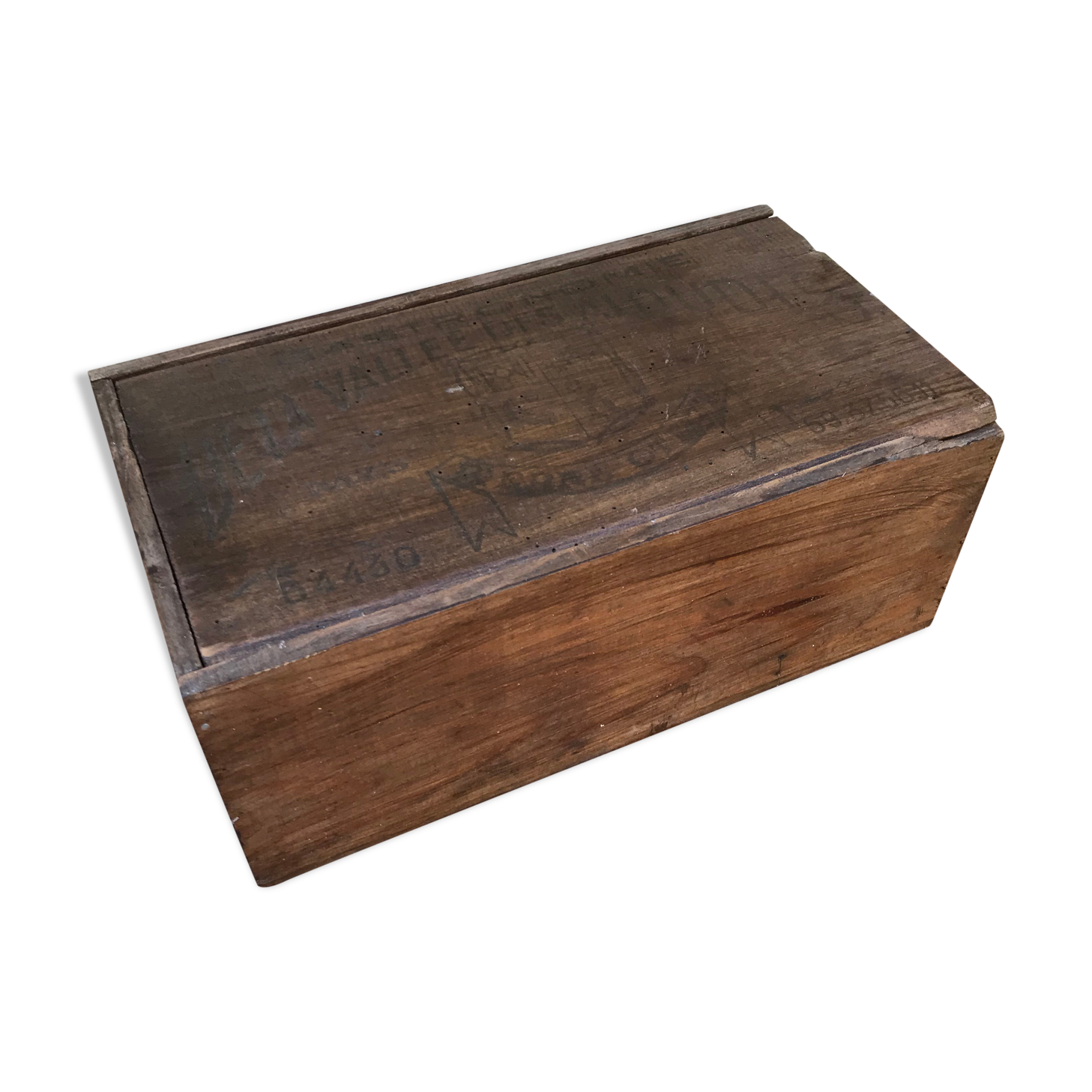 Boite rangement en bois pays basque avec couvercle vintage