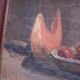 Tableau , huile sur carton  , nature morte coupe de fruit signée Bello