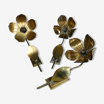 House florart 3 wall lamps vintage brass flowers circa 1960