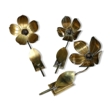 House florart 3 wall lamps vintage brass flowers circa 1960