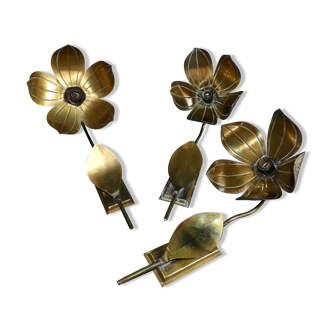 House florart 3 wall lamps vintage brass flowers circa 1960