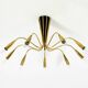 Beautiful large 9-arm Mid-Century Modern brass Sputnik ceiling lamp