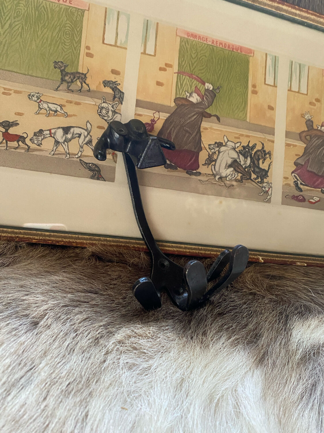 Iconic Russian coat hook "dog" in metal