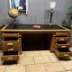 Large Desk "Banque De France" Oak and Leather Box Dish