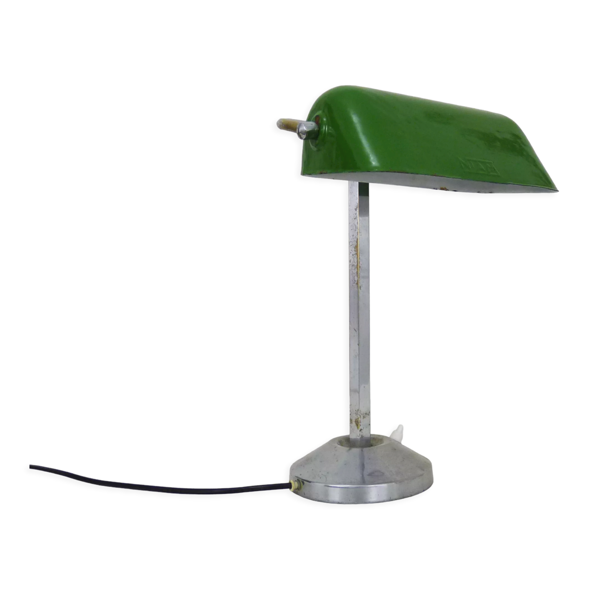 NIAM desk lamp with articulated head, dark green color and chrome. Art Deco