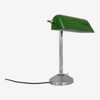 NIAM desk lamp with articulated head, dark green color and chrome. Art Deco