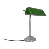 NIAM desk lamp with articulated head, dark green color and chrome. Art Deco