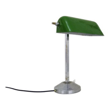 NIAM desk lamp with articulated head, dark green color and chrome. Art Deco
