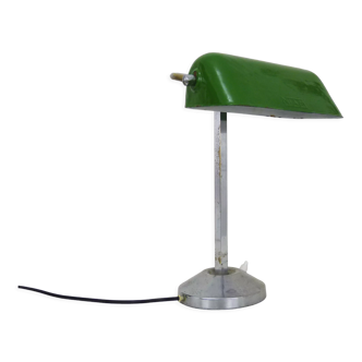 NIAM desk lamp with articulated head, dark green color and chrome. Art Deco