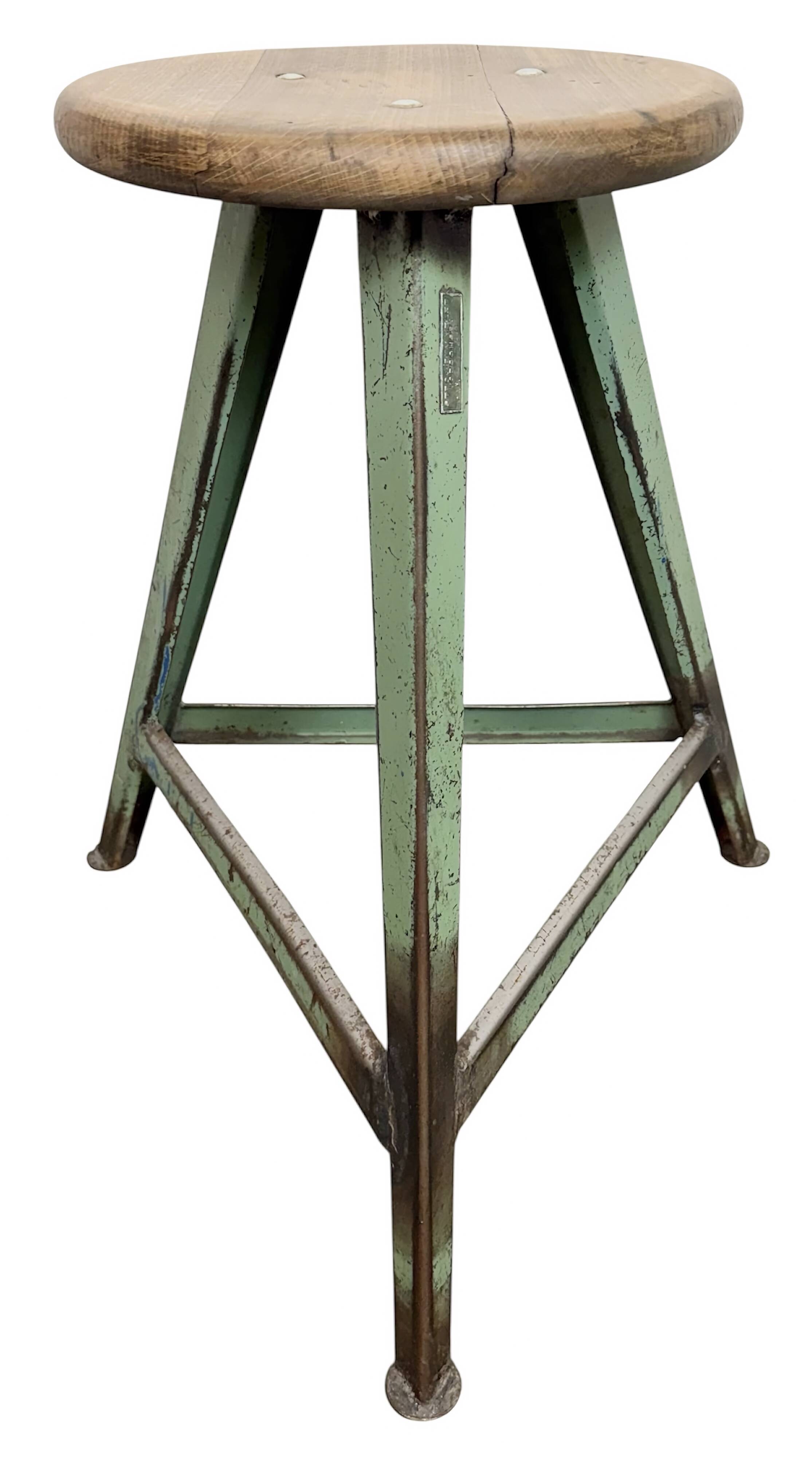 Tabouret d'atelier industriel vert, années 1960