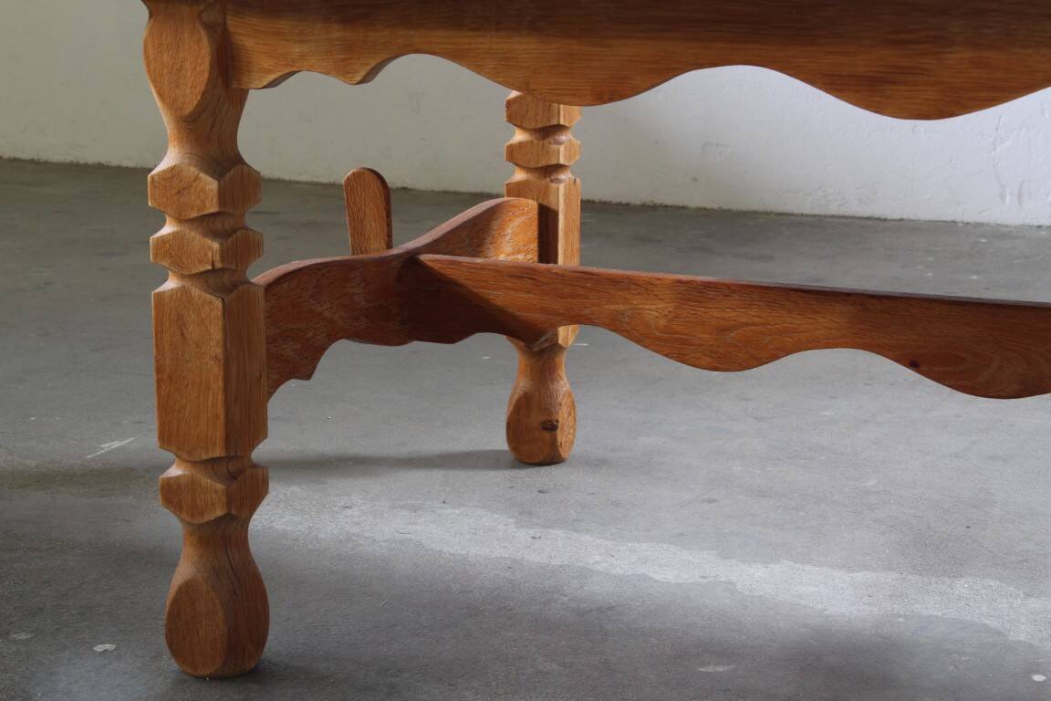 Vintage Danish brutalist oak & tile coffee table in the style of Henning Kjærnulf, 1960s