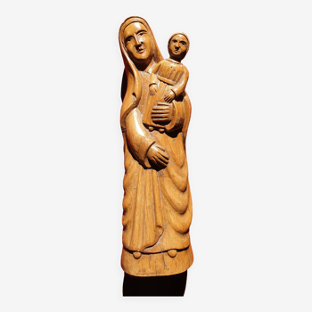 Sainte vierge à l'Enfant en bois 31 cm art populaire fin XIXè début XXè