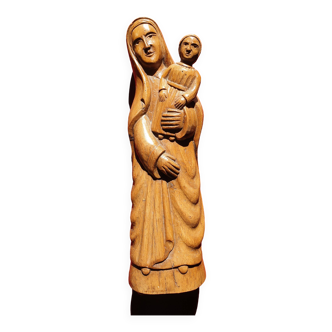 Sainte vierge à l'Enfant en bois 31 cm art populaire fin XIXè début XXè