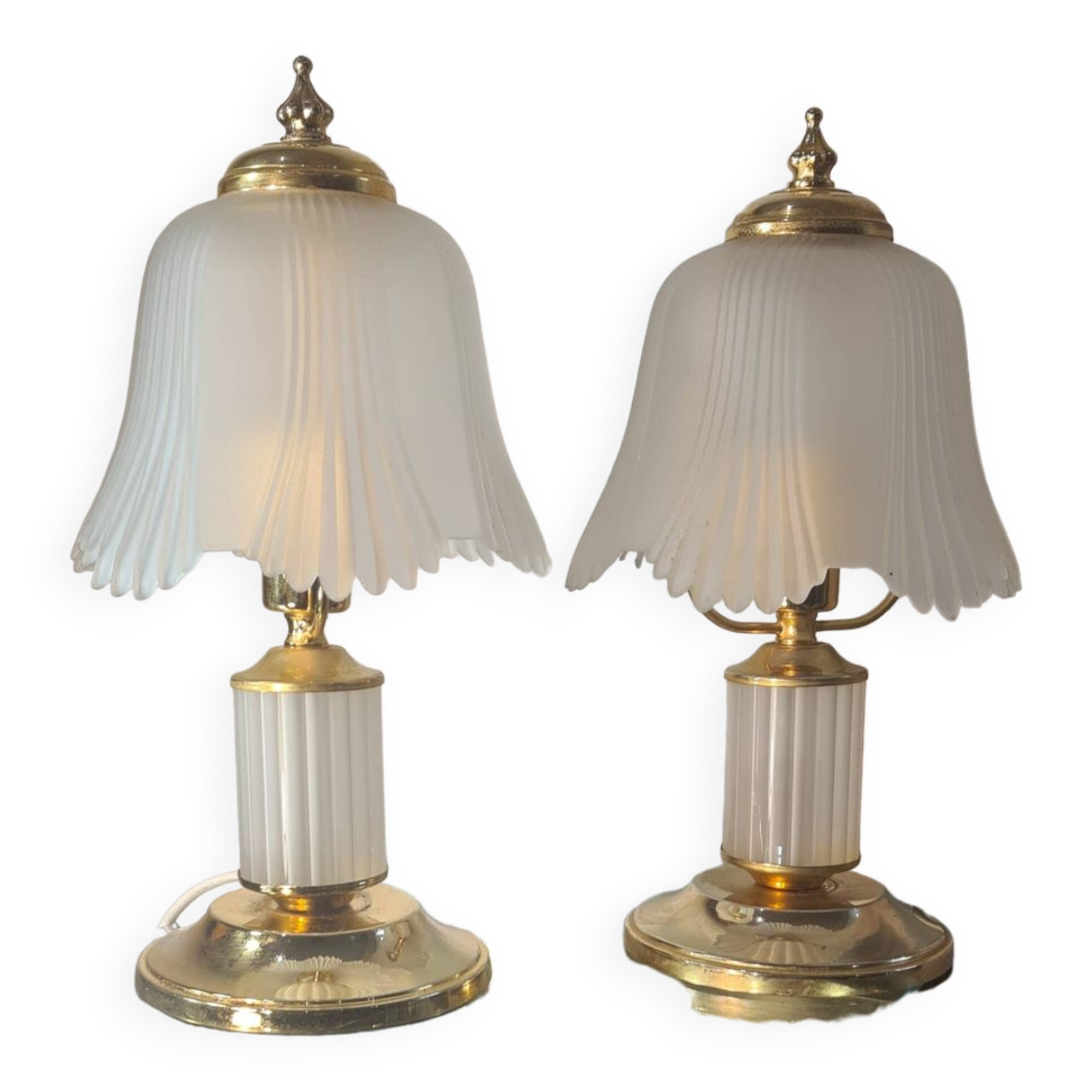 pair of bedside lamp, molded glass and brass 1970