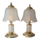 pair of bedside lamp, molded glass and brass 1970