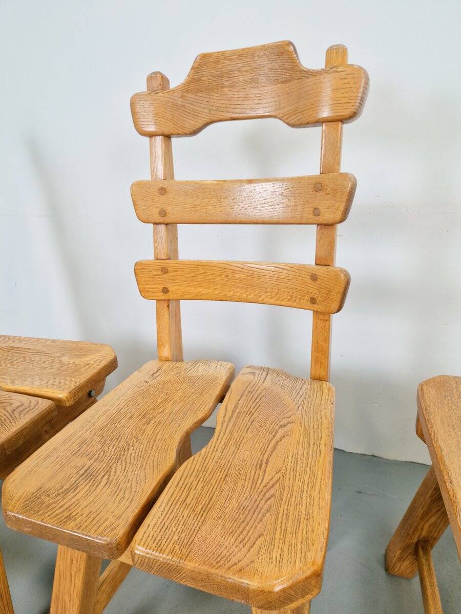 Dutch Brutalist Dining Chairs with Ladder Backrests in Oak, 1960s, Set of 4