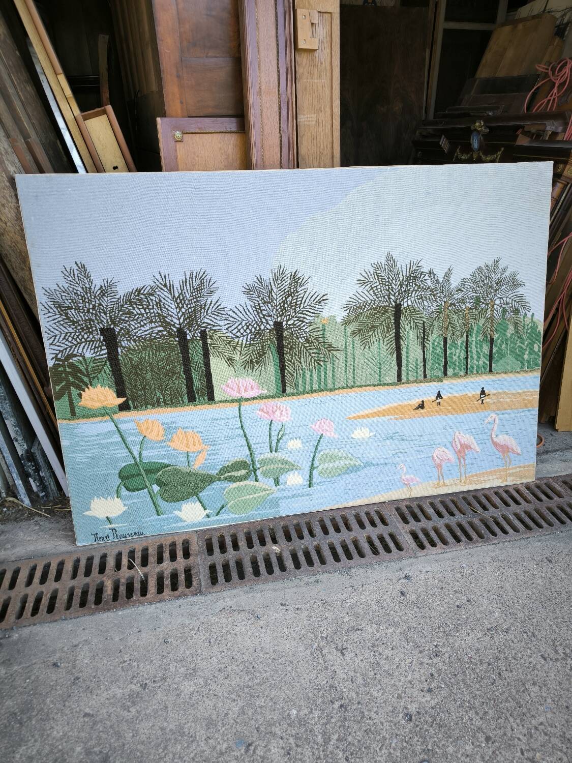 Tapestry, lakeside scene by Henri Rousseau