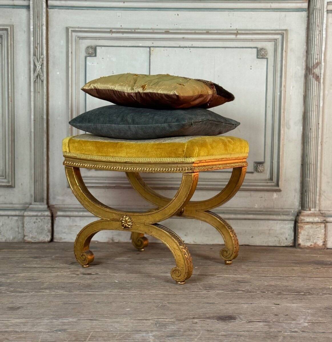 Louis XVI Style Carved and Gilded Wooden Stool Circa 1880