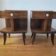 Pair of Art Deco bedside tables with flame veining, 1930s.