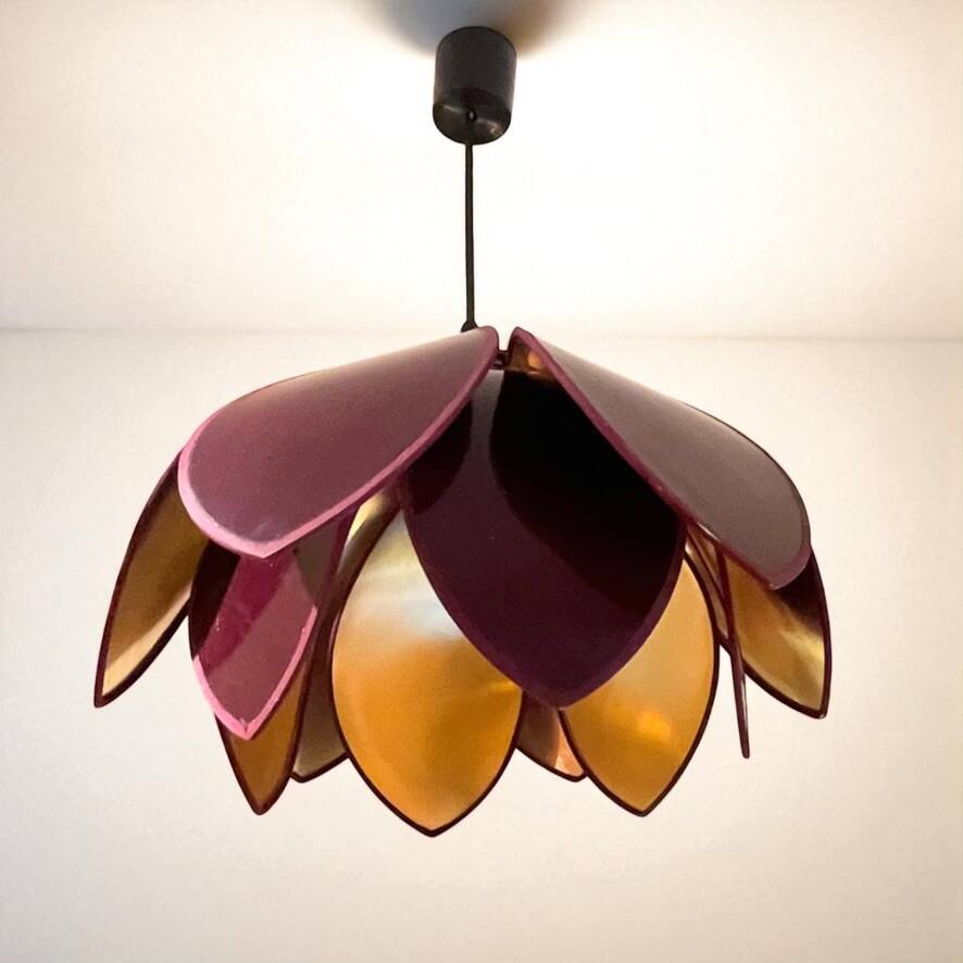 Robert de Schuytener Lotus flower design pendant light, 80s vintage ceiling light