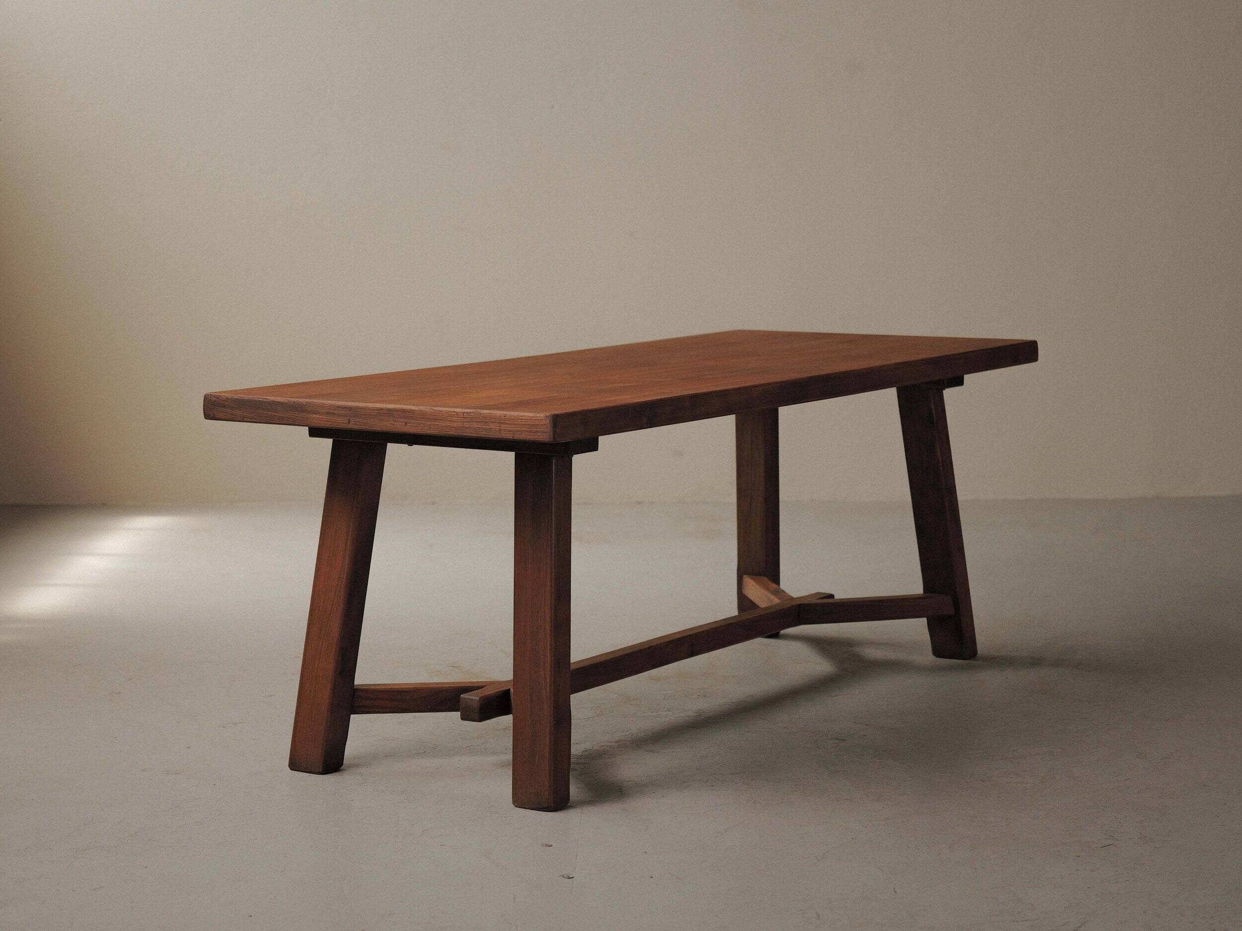 Large handcrafted oak table, France, circa 1970.