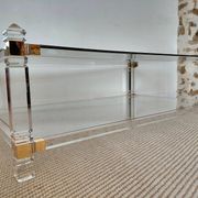 Large Hollywood Regency coffee table Lucite Brass double top 70s