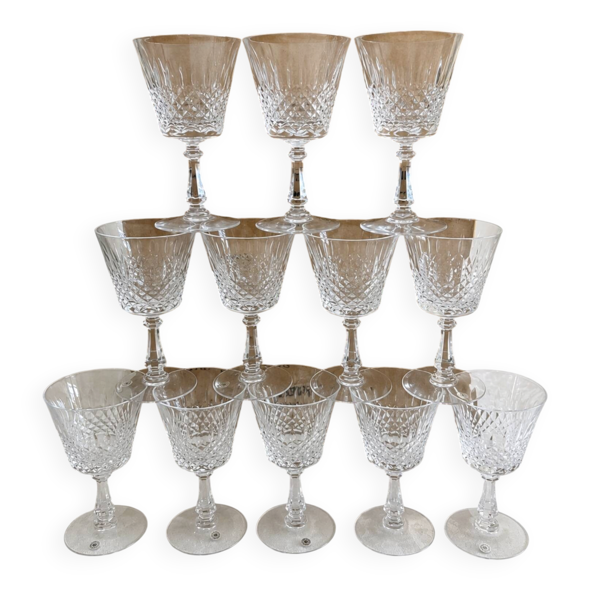 Lot de 12 verres à eau en cristal Val Saint-Lambert