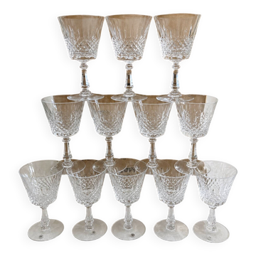 Set of 12 crystal water glasses from Val Saint-Lambert.