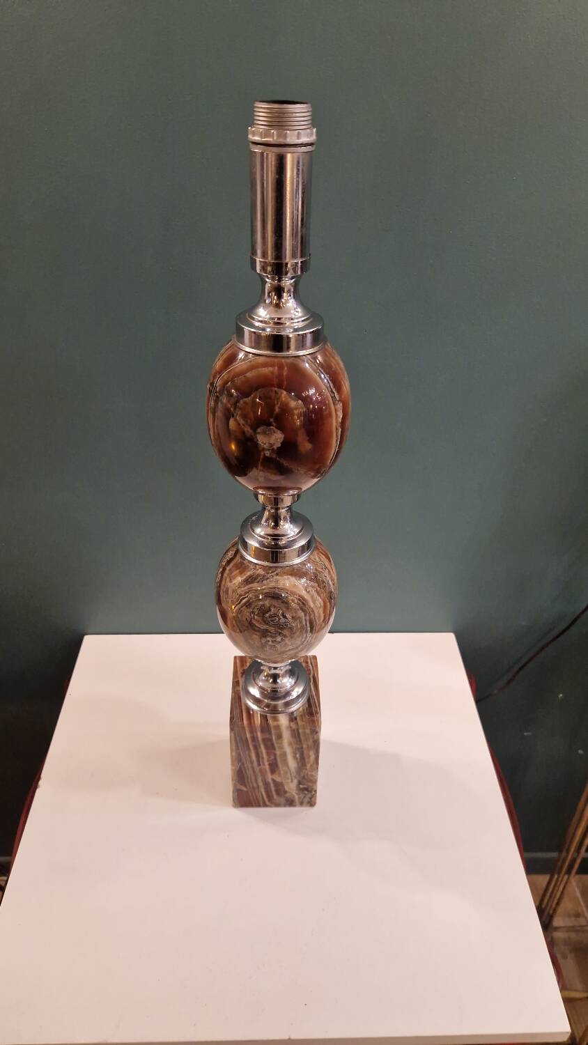 Large marble and chrome metal table lamp base from the 70s