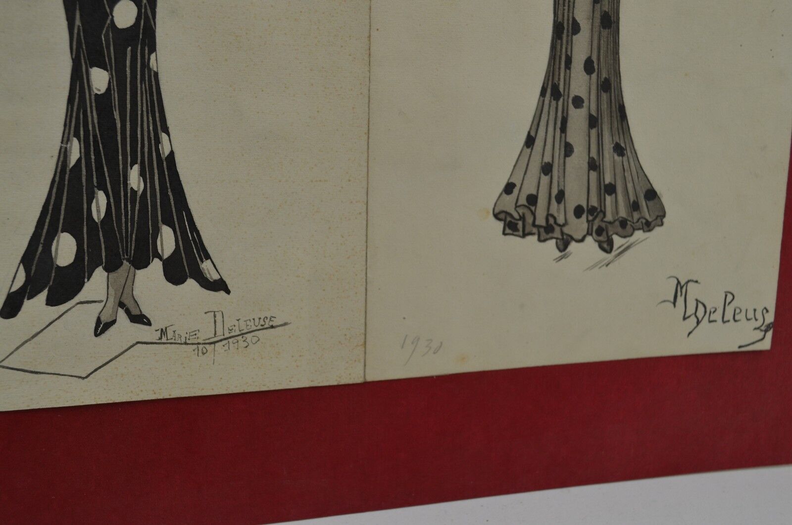 4 dessins de mode à l'encre et au lavis, signés et datés 1930 Marie DELEUSE (XIX-XXème siècle)