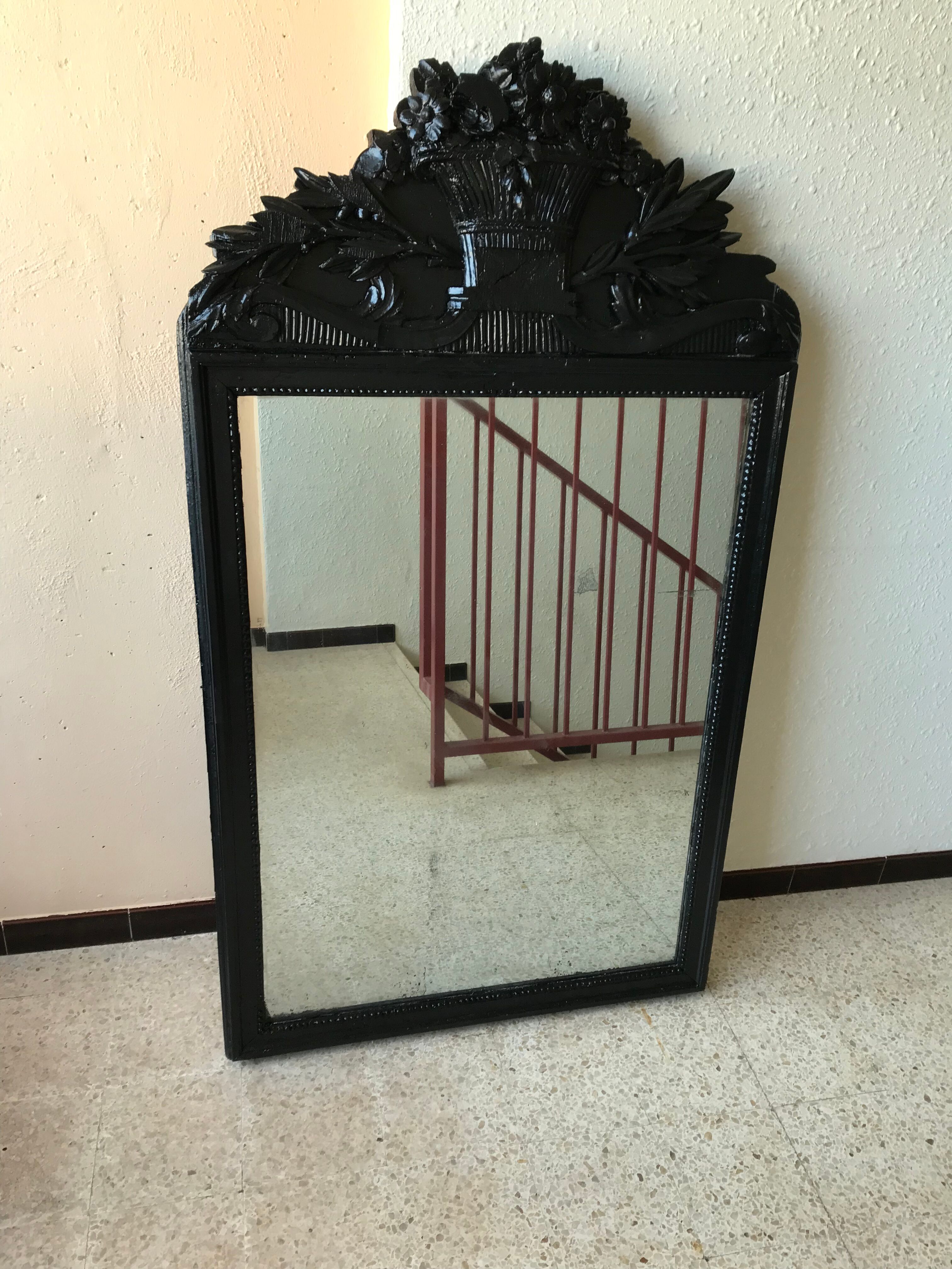 Antique mirror painted black, 143x82 cm
