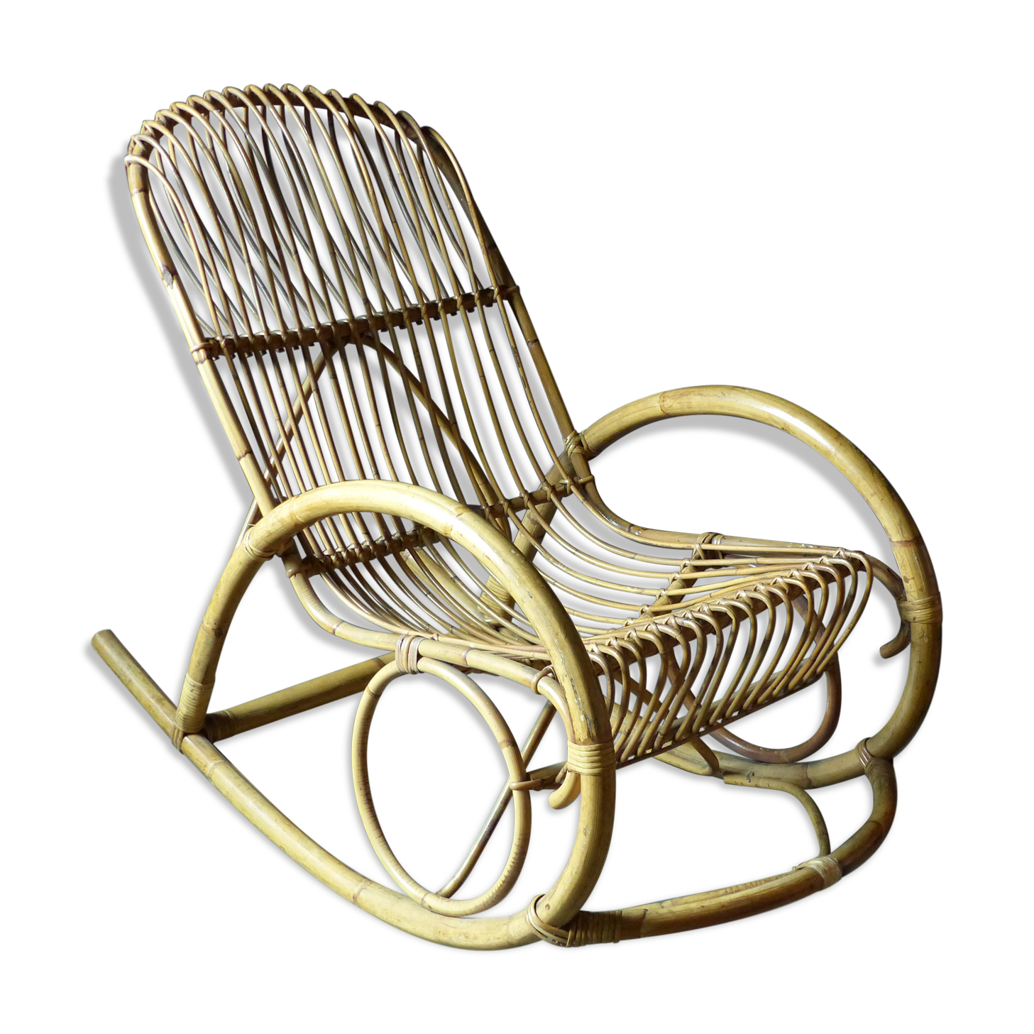 Rocking chair in vintage rattan from Rohe Noordwolde